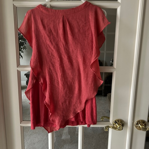 Sleeveless burnt orange top with overlay; includes a patterned infinity scarf - Picture 2 of 4